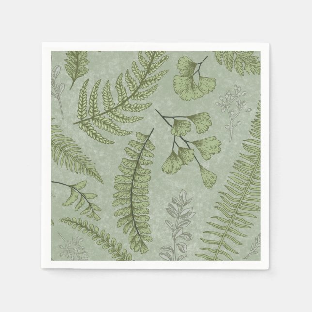 Serviette En Papier Elégant Sage Vert Aquarelle Floral (Devant)
