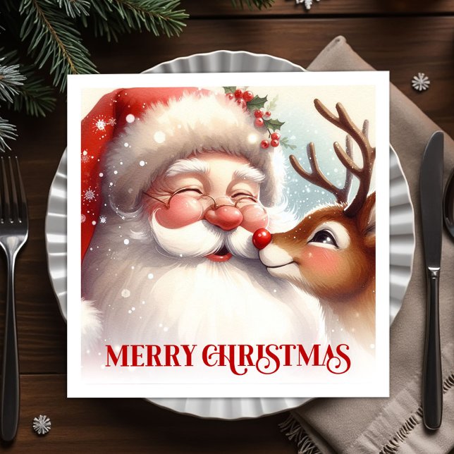 Serviette En Papier Elegant Santa Rudolph Holiday Table Napkins (Elegant Santa Rudolph Holiday Table Napkins)