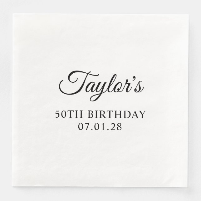 Serviette En Papier Élégant Script 50e Anniversaire (Devant)