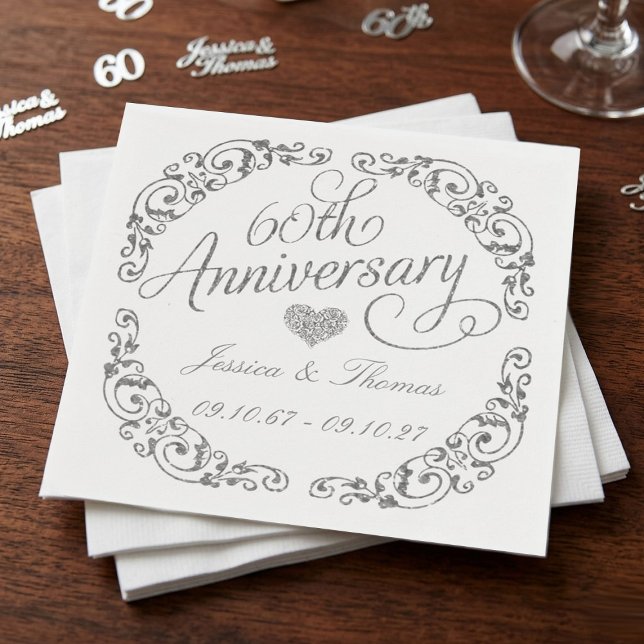Serviette En Papier Élégant Script 60e Anniversaire de Mariage de Diam (Créateur téléchargé)