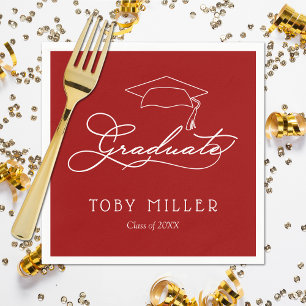 Serviette En Papier Élégant Script Cardinal Red Graduation