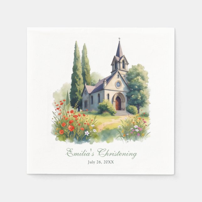 Serviette En Papier Élégant Script Charme Eglise Baptême Christening (Devant)