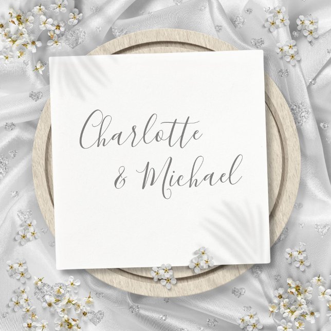 Serviette En Papier Élégant script de signature gris moderne (Elegant Modern Gray Signature Script Napkins)