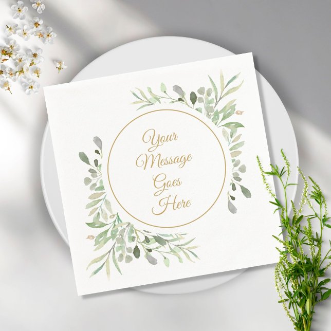 Serviette En Papier Élégant script doré aquarelle végétation douce (Créateur téléchargé)