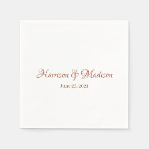 Serviette En Papier Élégant script en terre cuite Couple Nom Date Mari