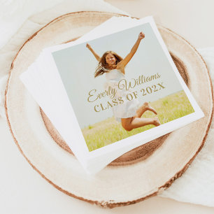 Serviette En Papier Elégant Script Gold Custom 2025 Graduation Photo