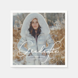 Serviette En Papier Élégant Script Graduate Photo et nom