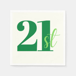 Serviette En Papier Élégant Script Green 21e anniversaire