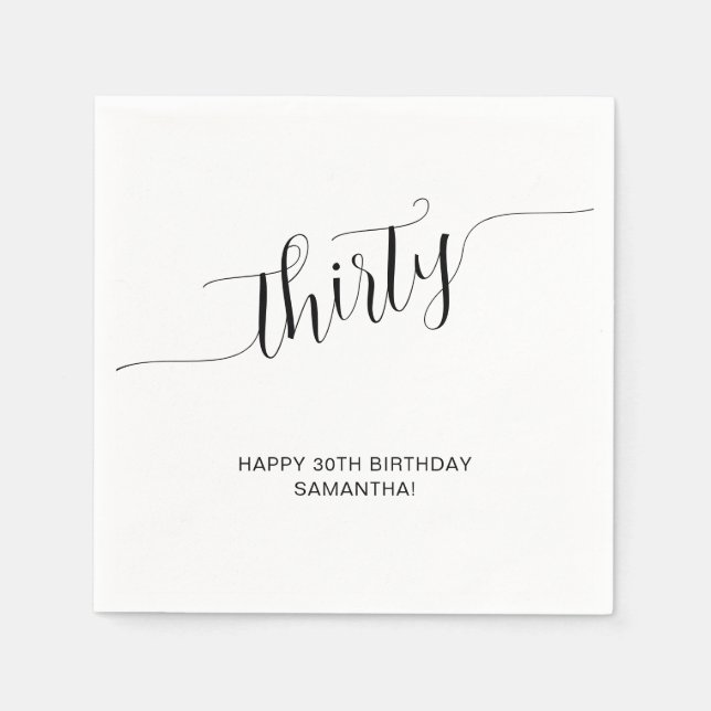 Serviette En Papier Élégant script manuscrit Trente Anniversaire (Devant)
