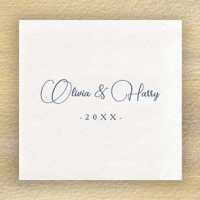 Serviette En Papier Élégant Script Marine Livre Mariage blanc Napkin (Créateur téléchargé)