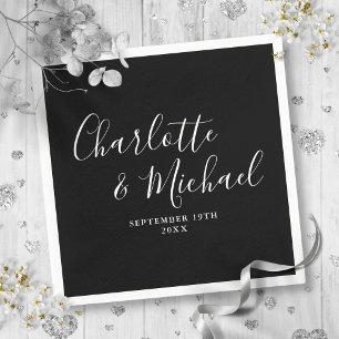 Serviette En Papier Élégant script minimaliste noir et blanc