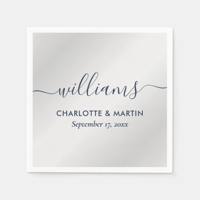Serviette En Papier Élégant script moderne marine bleu et Mariage arge (Devant)