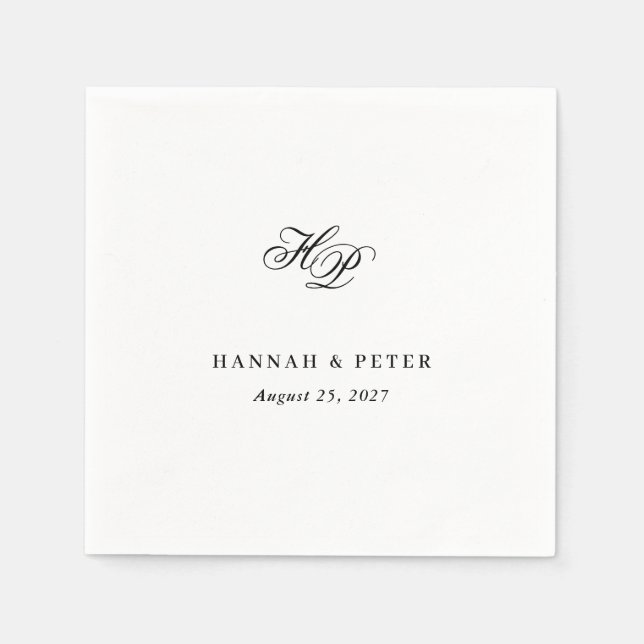 Serviette En Papier Élégant Script Monogramme Initiales Mariage minima (Devant)