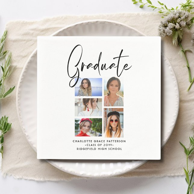 Serviette En Papier Élégant Script Multi Photo Graduate (Créateur téléchargé)