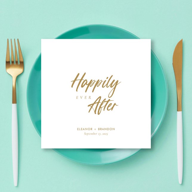 Serviette En Papier Élégant script or : Mariage "Happy Ever After" (Personalized Elegant Gold Script: "Happily Ever After" Wedding Napkins
)