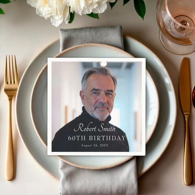 Serviette En Papier Élégant script personnalisé photo d'anniversaire (Créateur téléchargé)