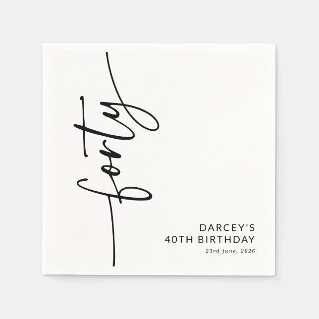 Serviette En Papier Élégant Script Quarantième 40e Anniversaire (Devant)