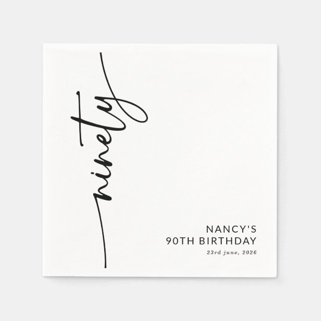 Serviette En Papier Élégant Script Quatre-vingt-dix 90e Anniversaire (Devant)