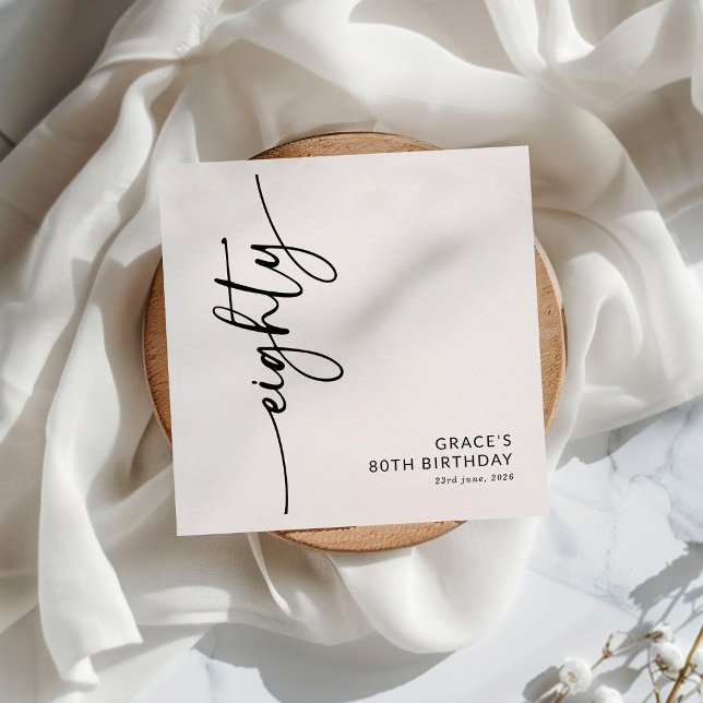 Serviette En Papier Élégant Script Quatre-Vingtième 80e Anniversaire (Créateur téléchargé)
