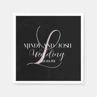 Serviette En Papier Elegant Script Rose Initial Wedding Favor