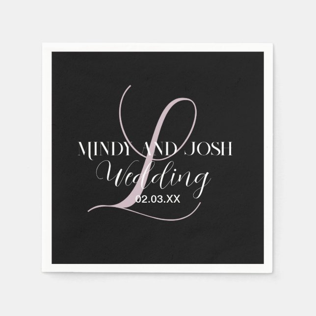 Serviette En Papier Elegant Script Rose Initial Wedding Favor  (Devant)