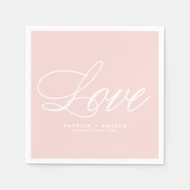 Serviette En Papier Élégant script rose pâle | Mariage d'amour (Devant)