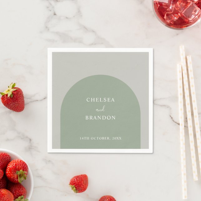Serviette En Papier Elegant Script Sage Green Boho Arch Rustic Wedding (En situation)