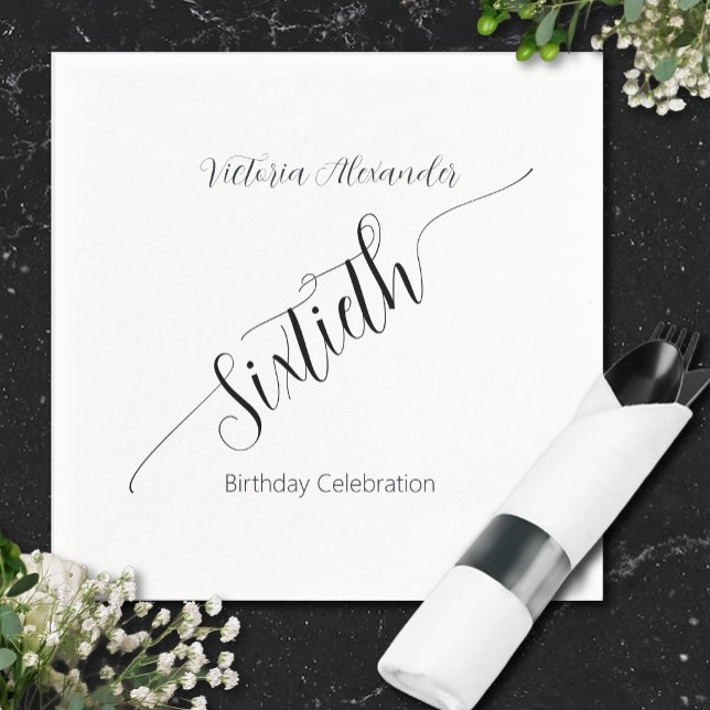 Serviette En Papier Elegant Script Sixtieth Birthday Celebration (Elegant Script Sixtieth Birthday Celebration Napkins )