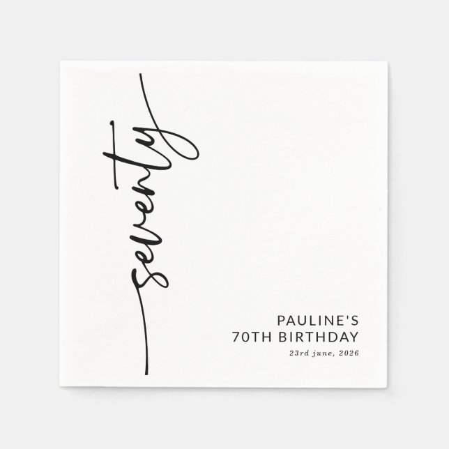 Serviette En Papier Élégant Script Soixante-dixième Anniversaire (Devant)