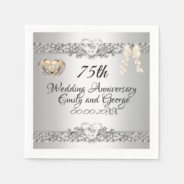 Serviette En Papier Elégant Silver 75e Mariage papier Anniversaire (Devant)