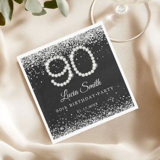 Serviette En Papier Elegant Silver Diamonds 90th Birthday Party 