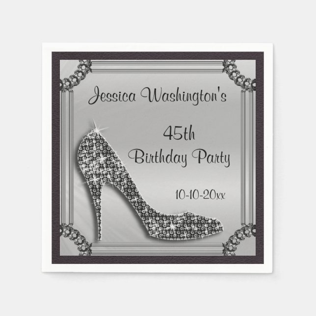 Serviette En Papier Elégant Silver encadré Black Stiletto 45e annivers (Devant)
