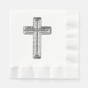 Serviette En Papier Elégant Silver Grey Cross Événement religieux
