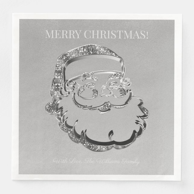 Serviette En Papier Élégant Silver Grey Santa Claus Joyeux Noël (Devant)