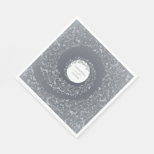 Serviette En Papier Elégant Silver Mariage damassé (Coin)