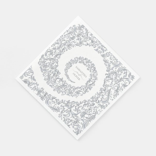 Serviette En Papier Elégant Silver Mariage damassé (Coin)