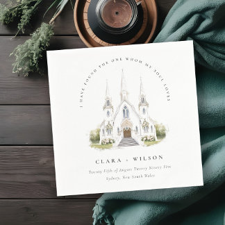 Serviette En Papier Élégant simple catholique Mariage de l'église aqua