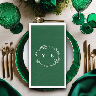 Serviette En Papier Élégant simple Emerald Green Monogramme Mariage