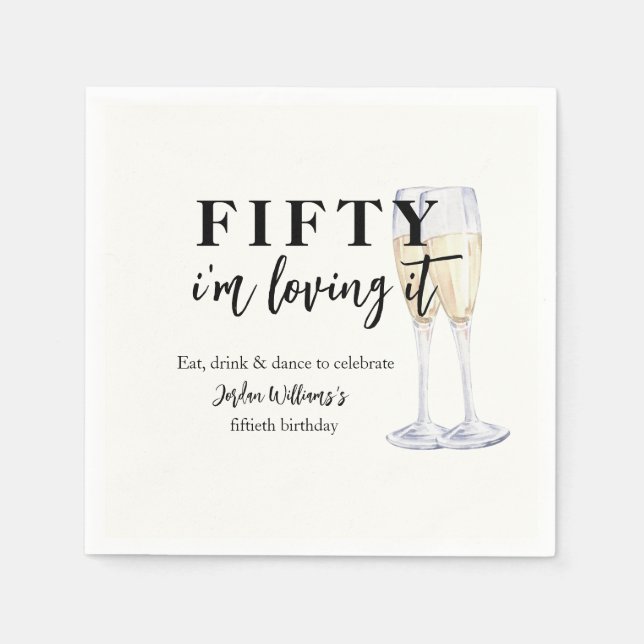 Serviette En Papier Elégant Simple J'adore Ça 50e Anniversaire (Devant)