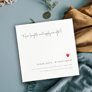 Serviette En Papier Élégant Simple Minimal Red Heart Script Mariage