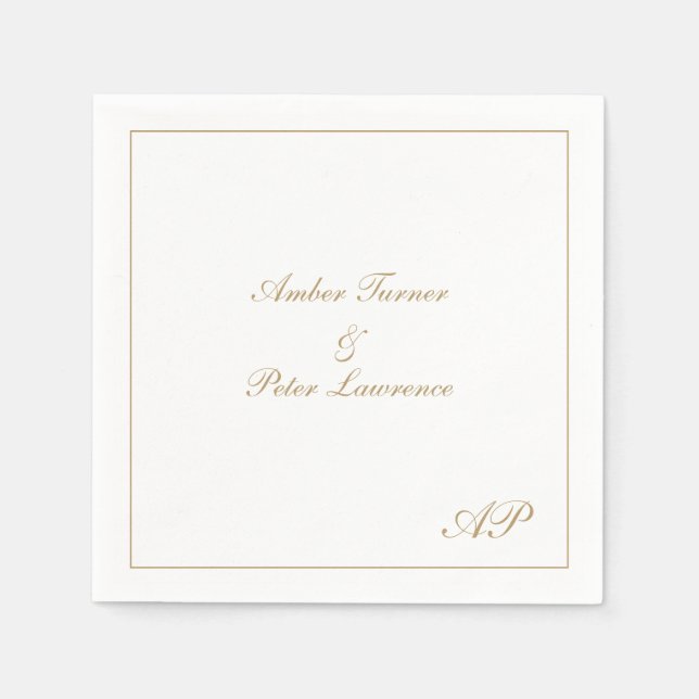 Serviette En Papier Élégant Simple Monogramme Formel Or Mariage (Devant)