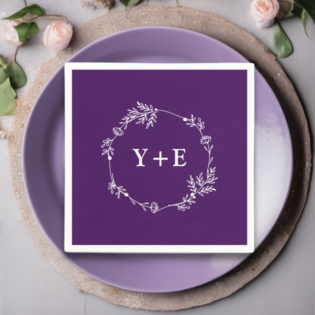 Serviette En Papier Élégant simple violet Mariage monogramme (Créateur téléchargé)