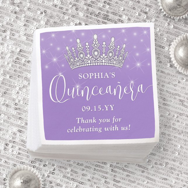 Serviette En Papier Elegant Sparkles Quinceañera Crown Lilac Purple (Créateur téléchargé)