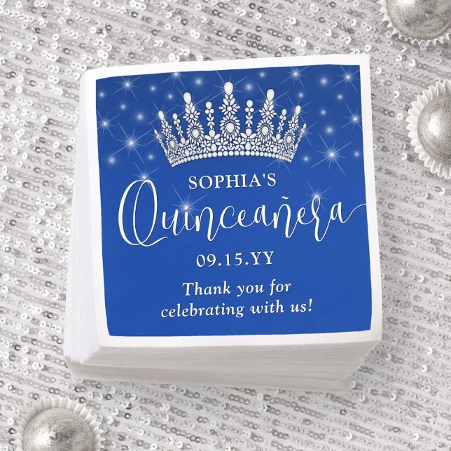 Serviette En Papier Elegant Sparkles Quinceañera Crown Royal Blue (Créateur téléchargé)