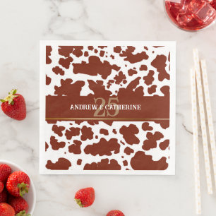 Serviette En Papier Élégant Spots de vache Imprimer Mariage agricole A