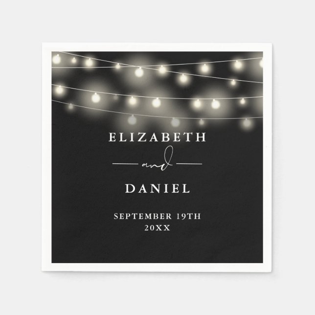 Serviette En Papier Elegant String Lights Black And White Wedding (Devant)
