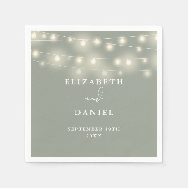 Serviette En Papier Elegant String Lights Sage Green Wedding (Devant)