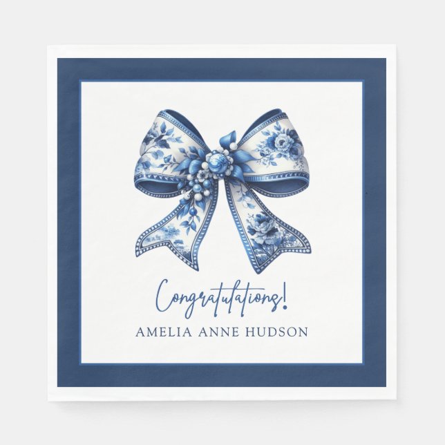 Serviette En Papier Elegant Stylish Blue Floral Bow Congratulations (Devant)
