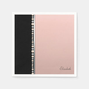 Serviette En Papier Elégant Stylish Pearls Diamonds Rose Noir