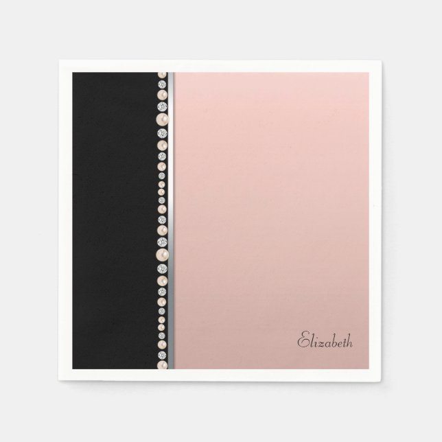 Serviette En Papier Elégant Stylish Pearls Diamonds Rose Noir (Devant)